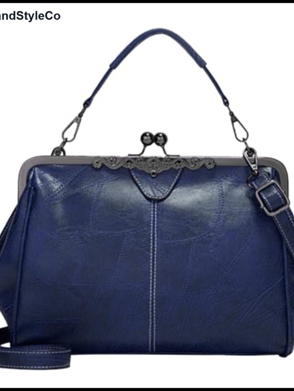 Faux Leather Vintage Kiss Lock Satchel Crossbody Purse for Women